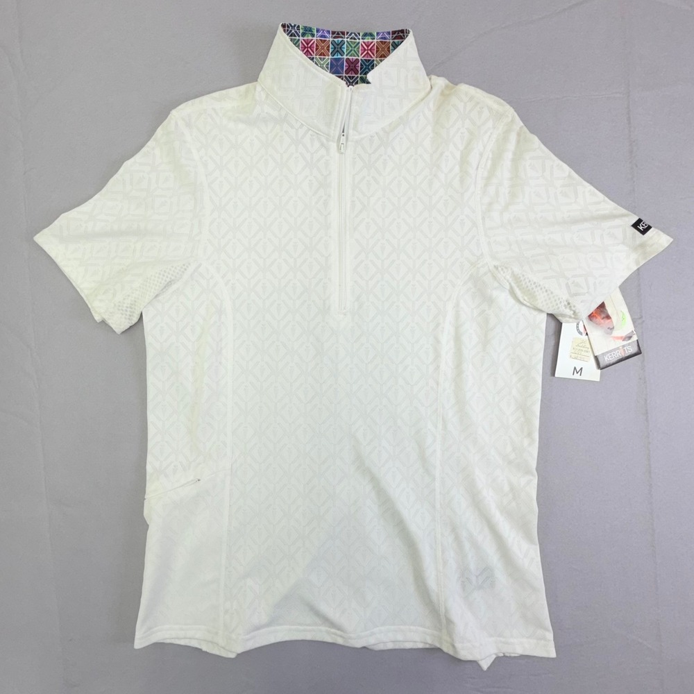Kerrits Hybrid II Riding Show Shirt Womens M White Short Sleeve 1/4 Zip 40356